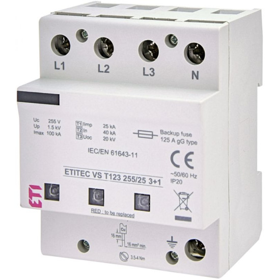 Обмежувач перенапруги ETITEC VS T123 255/25 3+1 RC (2442936)