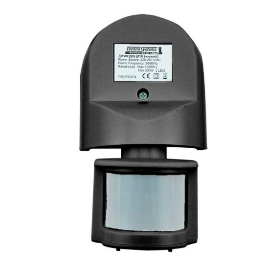 Інфрачервоний датчик руху TNSy ДР 02 1200Вт 180° 12м IP44 чорний (TNSy5502874)