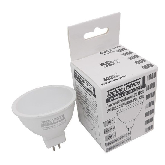 Світлодіодна лампа TNSy LED MR16-5W-GU5.3-220V-4000K-450L ICCD (TNSy5000047)