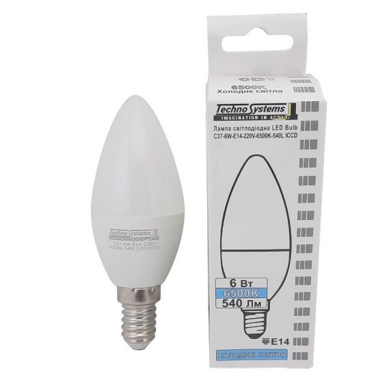 Світлодіодна лампа TNSy LED Bulb-C37-6W-E14-220V-6500K-540L ICCD (свічка) (TNSy5000253)