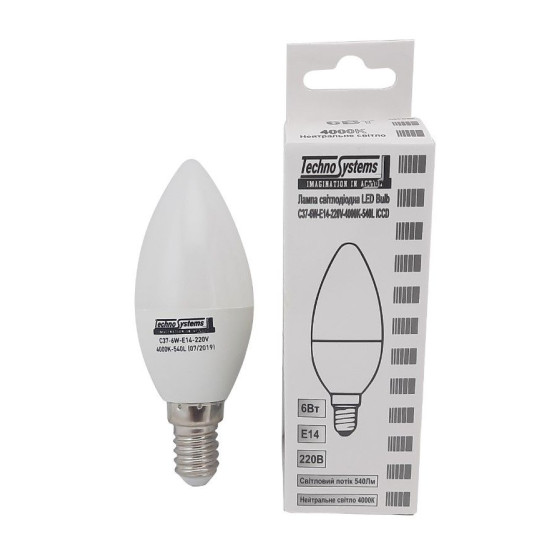 Світлодіодна лампа TNSy LED Bulb-C37-6W-E14-220V-4000K-540L ICCD (свічка) (TNSy5000039)