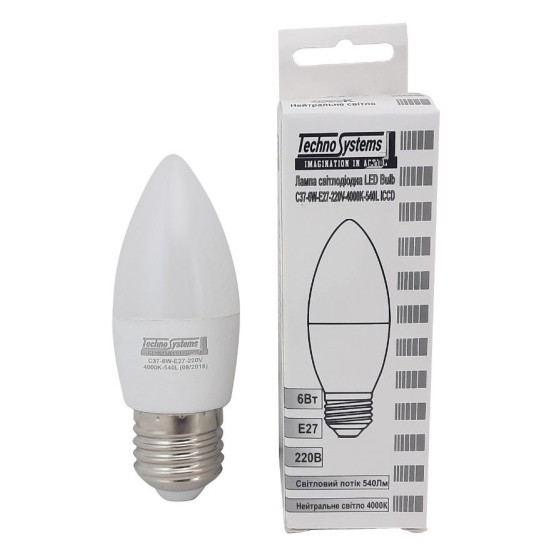 Світлодіодна лампа TNSy LED Bulb-C37-6W-E27-220V-4000K-540L ICCD (свічка) (TNSy5000038)