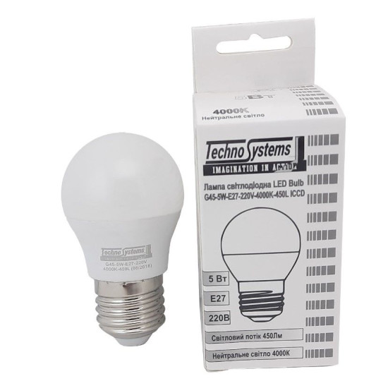 Світлодіодна лампа TNSy LED Bulb-G45-5W-E27-220V-4000K-450L ICCD (TNSy5000037)