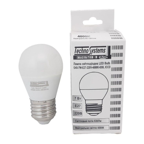Світлодіодна лампа TNSy LED Bulb-G45-7W-E27-220V-4000K-630L ICCD (TNSy5000036)