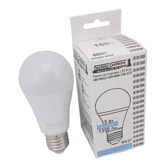 Світлодіодна лампа TNSy LED Bulb-A60-15W-E27-220V-6500K-1350L ICCD (TNSy5000256)