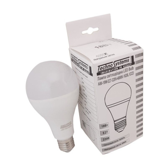 Світлодіодна лампа TNSy LED Bulb-A80-18W-E27-220V-4000K-1620L ICCD (TNSy5000043)