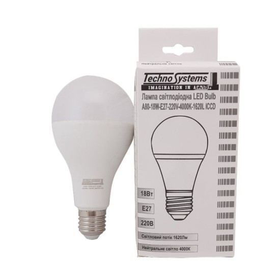 Світлодіодна лампа TNSy LED Bulb-A80-18W-E27-220V-4000K-1620L ICCD (TNSy5000043)