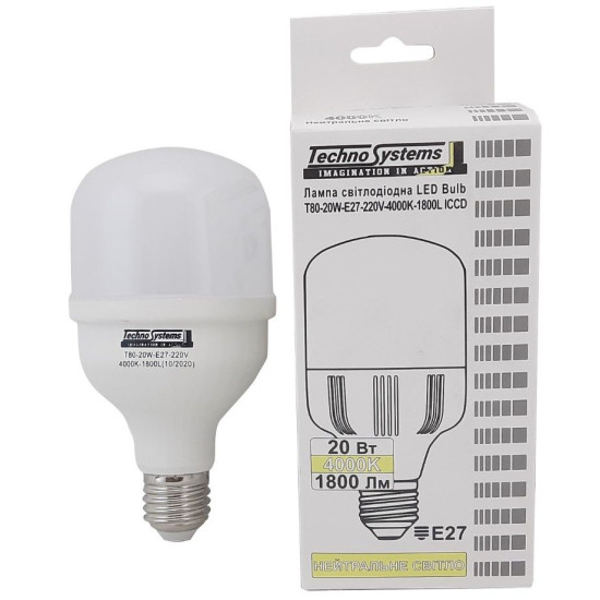 Світлодіодна лампа TNSy LED Bulb-T80-20W-E27-220V-4000K-1800L ICCD (TNSy5000258)