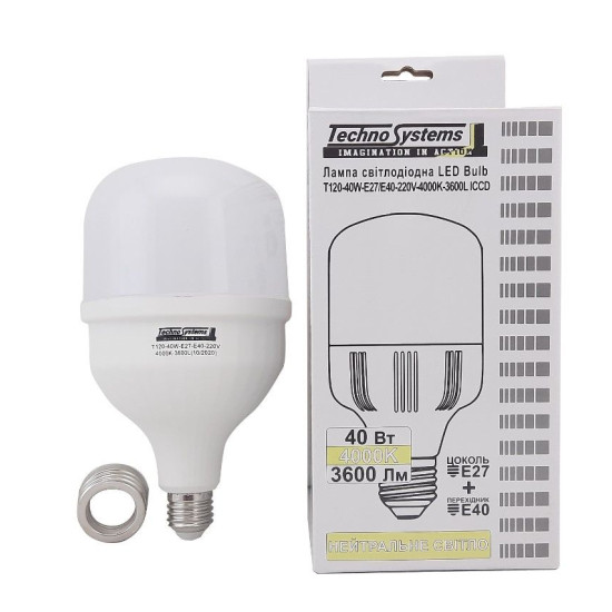 Світлодіодна лампа TNSy LED Bulb-T120-40W-E27-E40-220V-4000K-3600L ICCD (TNSy5000260)