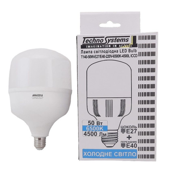 Світлодіодна лампа TNSy LED Bulb-T140-50W-E27-E40-220V-6500K-5250L ICCD (TNSy5000046)