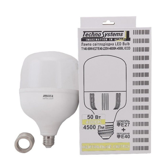 Світлодіодна лампа TNSy LED Bulb-T140-50W-E27-E40-220V-4000K-4500L ICCD (TNSy5000261)