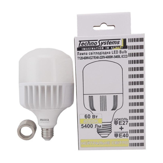 Світлодіодна лампа TNSy LED Bulb-T160-60W-E27-E40-220V-4000K-5400L Alum ICCD (TNSy5000512)