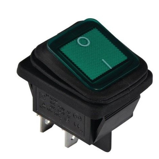 Перемикач TNSy KCD2-201WN G/B з підсвічуванням IP54 зелений (TNSy5500804)