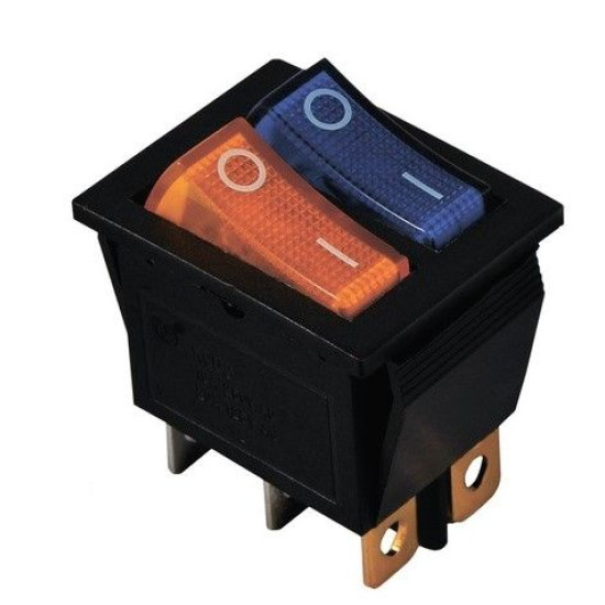 Перемикач TNSy KCD2-2101N Y+BL/B з підсвічуванням жовтий+синій (TNSy5500815)