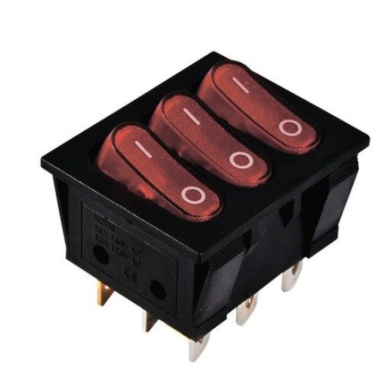 Перемикач TNSy KCD2-3101N R+R+R/B з підсвічуванням червоний (TNSy5500821)