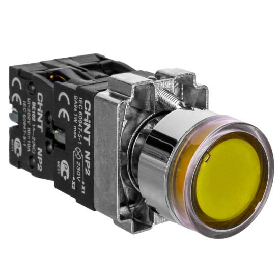 Кнопка Chint з підсвіткою NP2-BW3565 AC/DC230В жовта 1NO+1NC IP40 (574380)