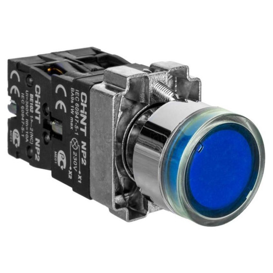Кнопка Chint NP2-BW3665 1NO+1NC синя AC/DC 230В IP40 (575725)