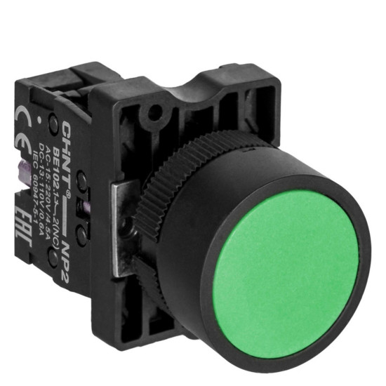 Пластикова кнопка Chint NP2-EA35 1NO+1NC зелена IP40 (573899)