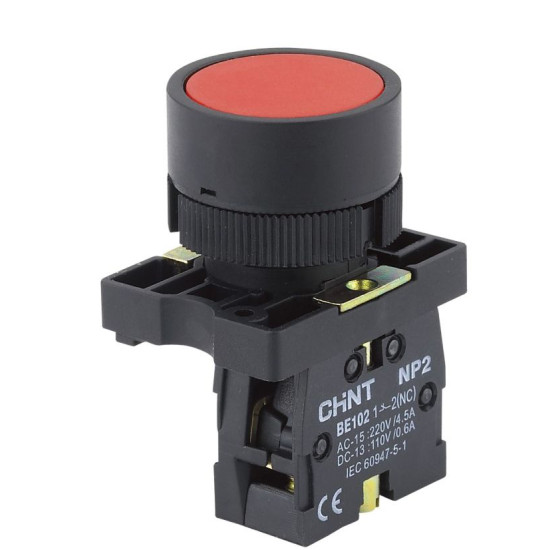 Пластикова кнопка Chint NP2-EA45 1NO+1NC червона IP40 (574091)