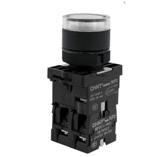 Пластикова кнопка Chint NP2-EW3165 1NO+1NC AC/DC 230В біла IP40 (575305)