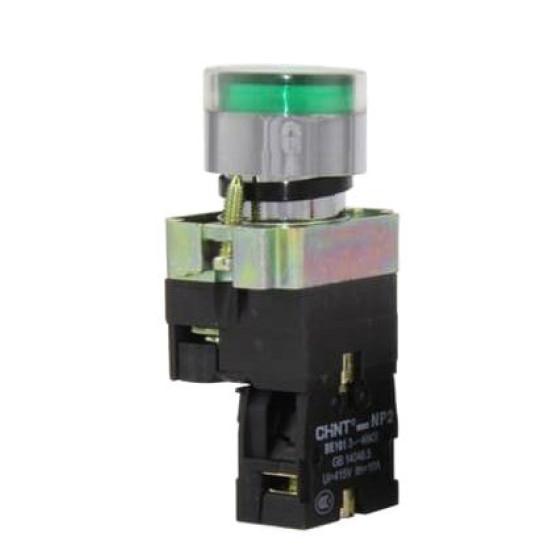 Пластикова кнопка Chint NP2-EW3365 1NO+1NC AC/DC 230В зелена IP40 (575718)
