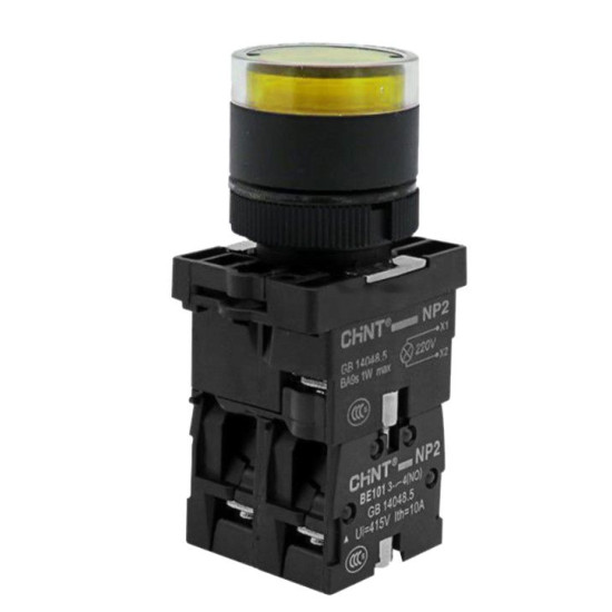 Пластикова кнопка Chint NP2-EW3565 1NO+1NC AC/DC 230В жовта IP40 (575719)