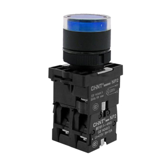 Пластикова кнопка Chint NP2-EW3665 1NO+1NC AC/DC 230В синя IP40 (575720)