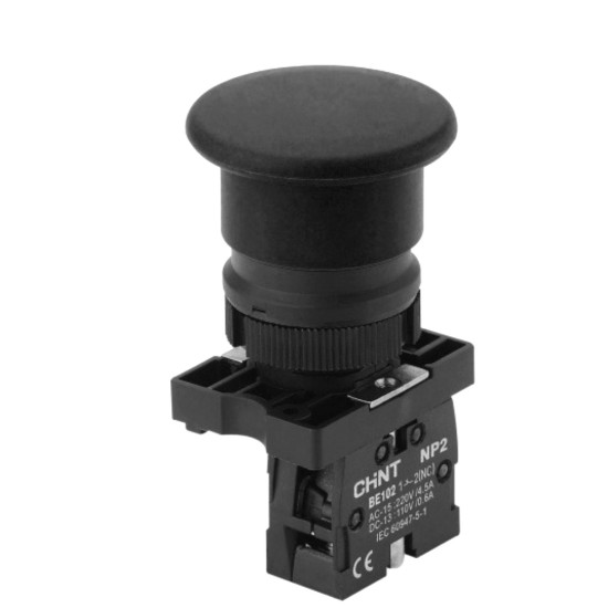 Пластикова кнопка грибок Chint NP2-EC22 1NC Ø40мм із самоповерненням чорна IP40 (574092)