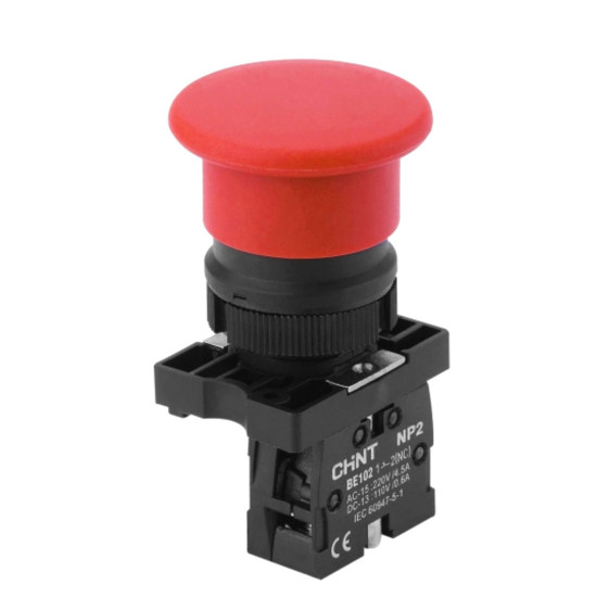 Пластикова кнопка грибок Chint NP2-EC42 1NC Ø40мм із самоповерненням червона IP40 (573896)