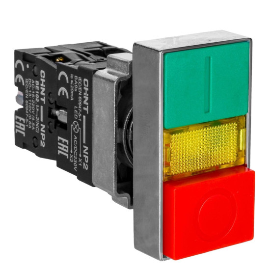 Пластикова подвійна кнопка Chint NP2-EW8465 1NO+1NC AC/DC 220/230В(LED) IP40 (575344)