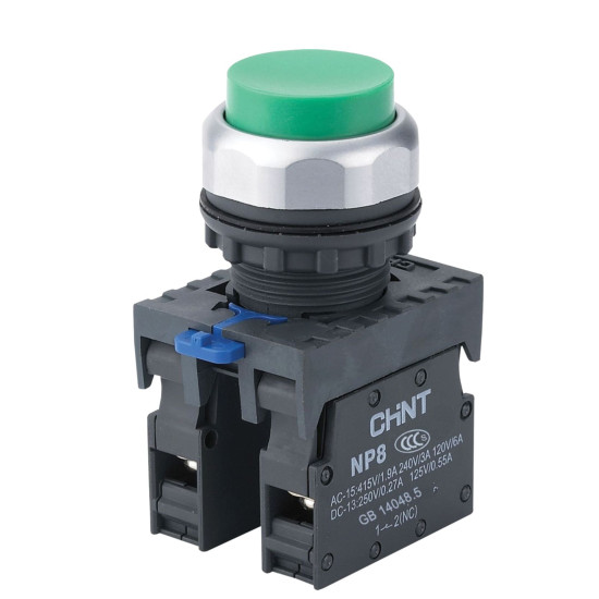 Виступаюча кнопка Chint NP8-11GN/3 1NO+1NC зелена IP65 (667109)