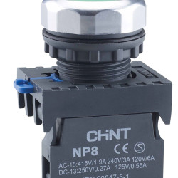 Кнопка Chint NP8-10BND/3 1NO AC 110В-220В зелена IP65 (667251)