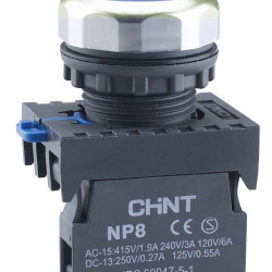 Кнопка Chint NP8-10BND/6 1NO AC 110В-220В синя IP65 (578663)