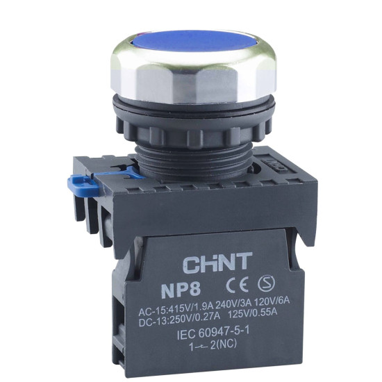 Кнопка Chint NP8-10BND/6 1NO AC 110В-220В синя IP65 (578663)