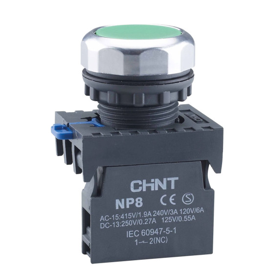 Кнопка Chint NP8-10BND 1NO AC/DC 24В зелена IP65 (667240)
