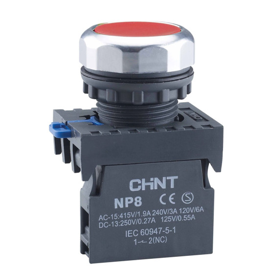 Кнопка Chint NP8-11BND/4 1NO+1NC АС 110В-230В з підсвіткою червона IP65 (667124)