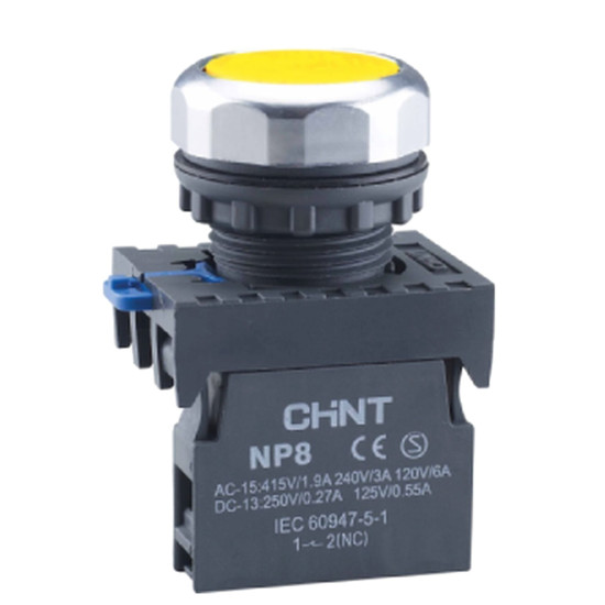 Кнопка Chint NP8-11BND/5 1NO+1NC AC 110В-220В жовта IP65 (667125)