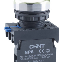 Кнопка Chint NP8-11BND/6 1NO+1NC AC 110В-220В синя IP65 (667126)