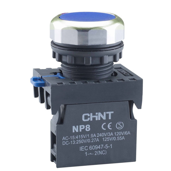 Кнопка Chint NP8-11BND/6 1NO+1NC AC 110В-220В синя IP65 (667126)