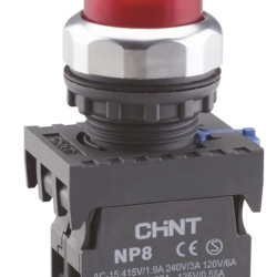 Кнопка Chint NP8-01GND/4 1NC AC 110В-220В (пружинне повернення) червона IP65 (667309)