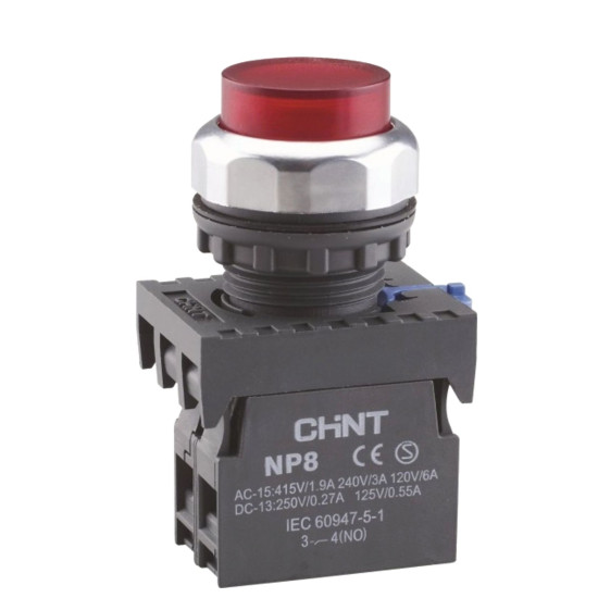 Кнопка Chint NP8-01GND/4 1NC AC 110В-220В (пружинне повернення) червона IP65 (667309)