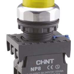 Кнопка Chint NP8-10GND/5 1NO AC 110В-220В (пружинне повернення) жовта IP65 (667332)