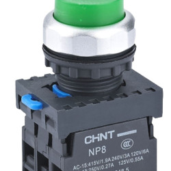 Кнопка Chint NP8-11GND/3 1NO+1NC AC 110В-220В (пружинне повернення) зелена IP65 (667312)