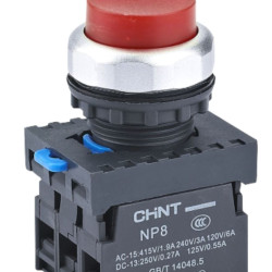 Кнопка Chint NP8-11GND/4 1NO+1NC AC 110В-220В (пружинне повернення) червона IP65 (667313)