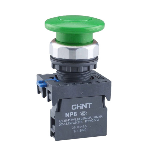 Кнопка грибок Chint NP8-10M/13 1NO Ø40мм із самоповерненням зелена IP65 (667262)