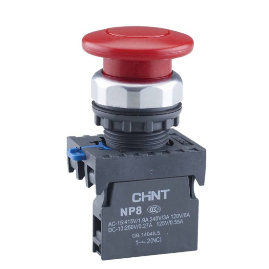 Кнопка грибок Chint NP8-11M/14 1NO+1NC Ø40мм із самоповерненням червона IP65 (667265)