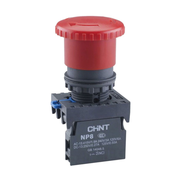 Кнопка грибок Chint NP8-01ZS/14 1NC Ø40мм з фіксацією червона IP65 (667210)