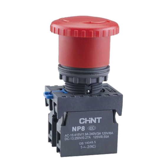 Кнопка грибок Chint NP8-11ZS/14 1NO+1NC Ø40мм з фіксацією червона IP65 (667129)
