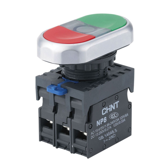 Подвійна кнопка Chint NP8-11SD 1NO+1NC AC 110В-220В з жовтою підсвіткою IP65 (667175)
