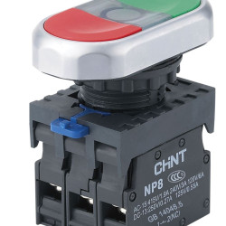 Подвійна кнопка Chint NP8-11SD 1NO+1NC AC 24В з жовтою підсвіткою IP65 (667169)